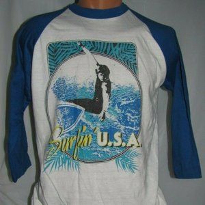 Vintage Surfin' USA 3/4 Sleeve Baseball Shirt Size XL Made in USA